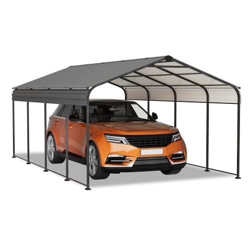 Thanaddo 12x20 ft Heavy Duty Galvanized Metal Carport for Vehicles, Waterproof UV Resistant, Black