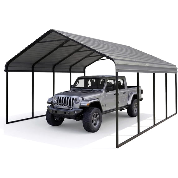12x20 FT Heavy Duty Galvanized Steel Carport – Vertical Roof, All-Weather Outdoor Garage Shelter for 1 Cars, RV, Boat, Tractor & Dual Vehicle Storage