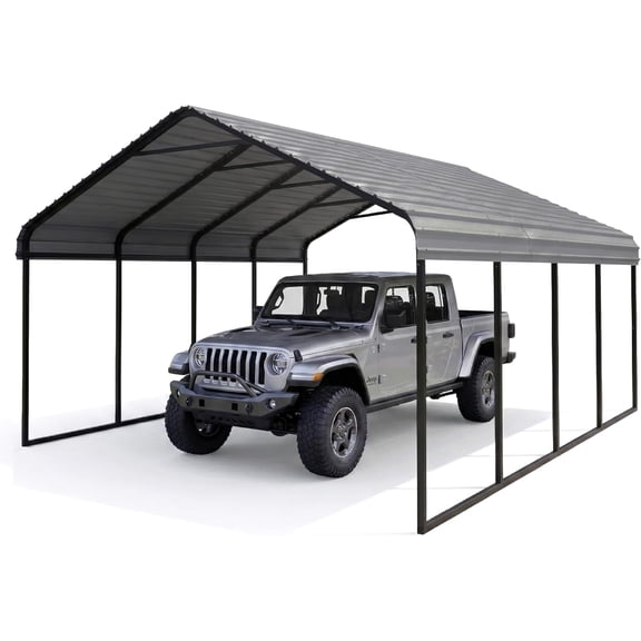 12x20 FT Heavy Duty Galvanized Steel Carport – Vertical Roof, All-Weather Outdoor Garage Shelter for 1 Cars, RV, Boat, Tractor & Dual Vehicle Storage