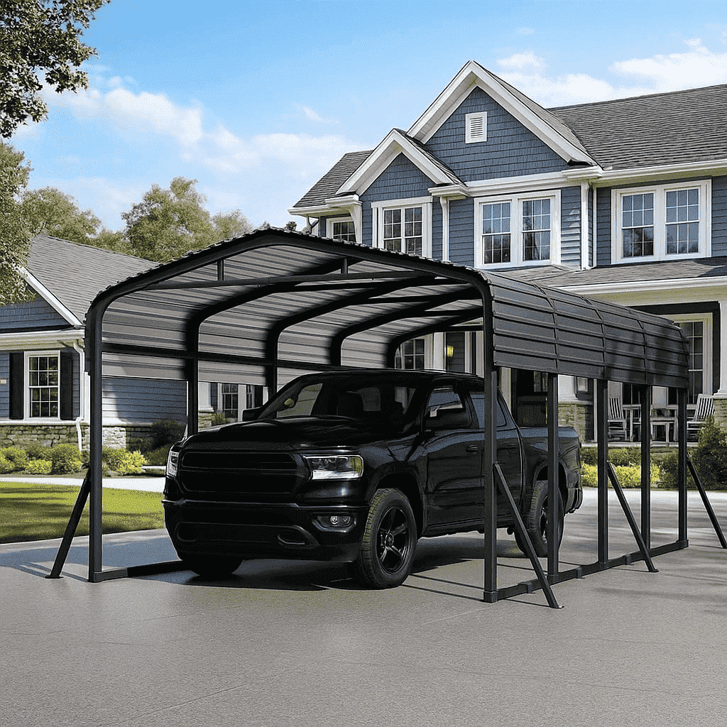 HEITOK Metal Carport Outdoor Garage Shelter - Heavy Duty Galvanized Steel - 12' x 20' Black