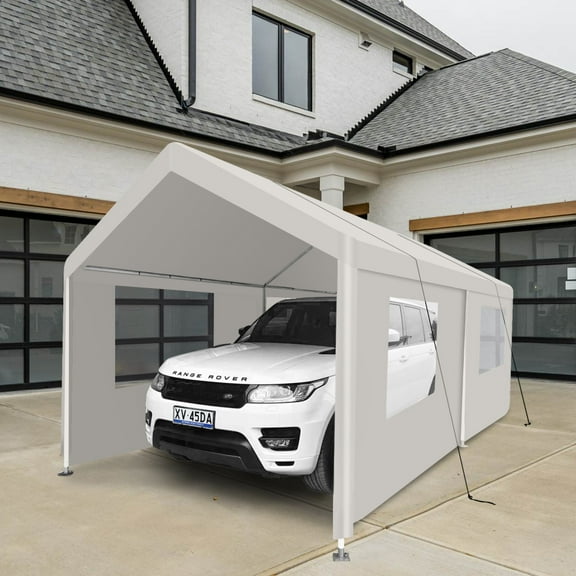 12x20 FT Heavy-Duty Portable Carport Garage Tent - Durable Outdoor Storage Shelter in White. Perfect for Protecting Vehicles, Equipment, and More from the Elements!