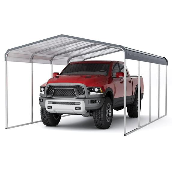 Heavy Duty Carport,Car Shelter with Galvanized Metal Roof and Updated Frame,Permanent Shed for Full-Sized Pickup Trucks, Bass Boats, and Tractors