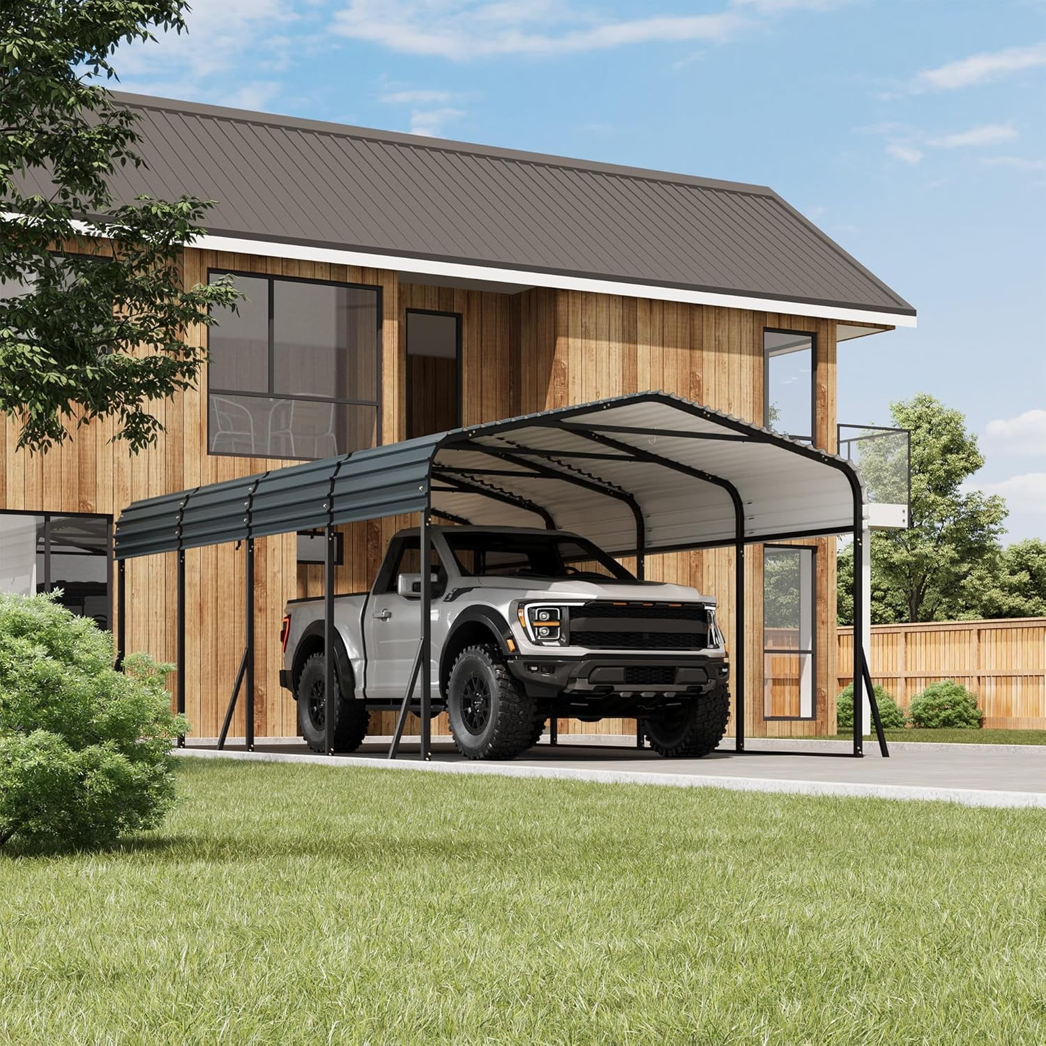 12x20 Heavy Duty Metal Carport with Galvanized Steel Roof Waterproof UV-Protected Powder-Coated Steel Frame Weather Resistant 100 MPH Wind Rating Black