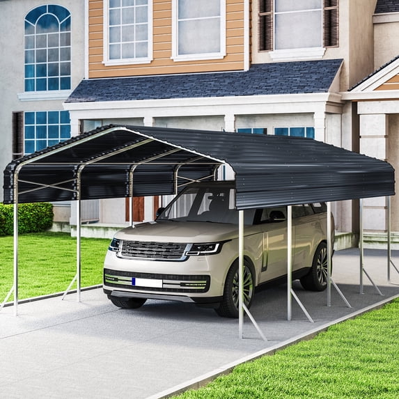 YOKWOK 20'x12' Heavy Duty Metal Carport Sturdy Structure, All Weather Protection, Easy Assembly for Cars, Trucks, Boats, Tractors, and Outdoor Storage, Grey
