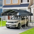 thumbnail image 1 of YOKWOK 15'x10' Heavy Duty Metal Carport Sturdy Structure, All Weather Protection, Easy Assembly for Cars, Trucks, Boats, Tractors, and Outdoor Storage, Grey, 1 of 8