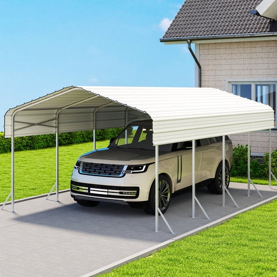 YOKWOK 20'x12' Heavy Duty Metal Carport Sturdy Structure, All Weather Protection, Easy Assembly for Cars, Trucks, Boats, Tractors, and Outdoor Storage, Beige