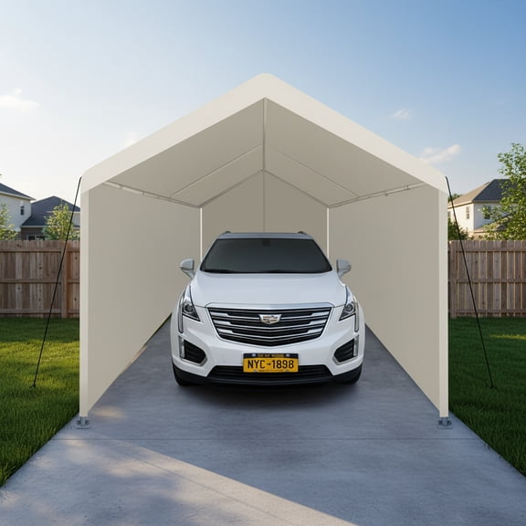 12x20 Heavy Duty Portable Garage Tent for Outdoor Storage Shelter, White | All-weather coverage for vehicles, gatherings & flexible temporary storage