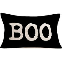12x20 Inch Halloween Boo Throw Pillow Covers Black and White Happy Halloween Quotes Words Throw Waist Pillow Cases Cotton Linen Autumn Fall Farmhouse Decor Cushion Cover