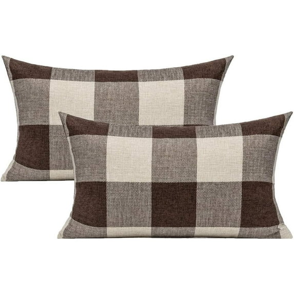 12x20 Inch Set of 2 Buffalo Plaids Decorative Throw Pillow Cases Farmhouse Retro Checkers Lumbar Rectangle Cushion Covers Home Decor for Sofa Couch, Brown/Coffee