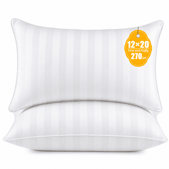 12x20 Inch Throw Pillow Inserts Pack of 2, Striped Brushed Decorative Pillow Forms with Invisible Zipper, Soft Fluffy Cushion Stuffing for Sofa Couch Bed Office Garden, White