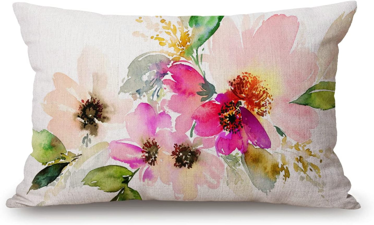 12x20 Pink Floral Cotton Linen Pillowcase
