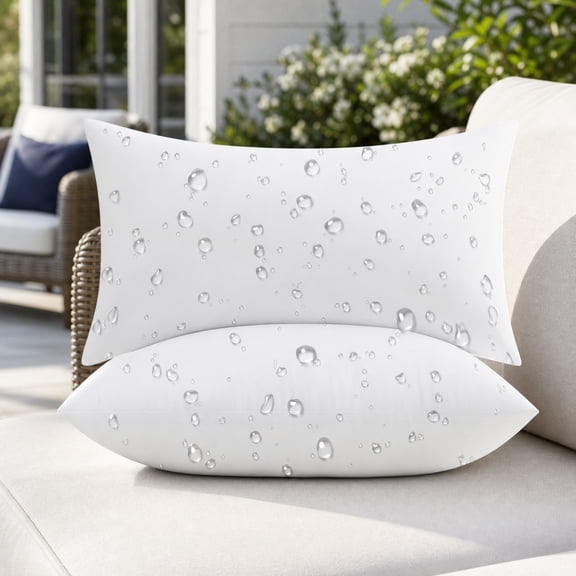12x20 Outdoor Pillow Inserts, Set of 2, Soft Fluffy Lumbar Throw Pillows with Down Alternative Filling for Porch Swing, Sofa, Patio Furniture