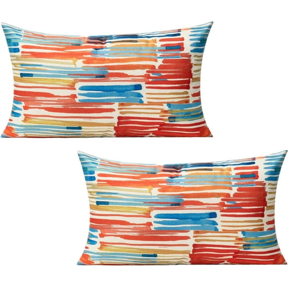 12x20 Set of 2 Outdoor Colorful Lumbar Throw Pillow Covers Abstract Modern Couch Furniture Geometric Striped Square Decorative Patio Cushion Covers Home Décor for Bedroom Sofa Bench Porch