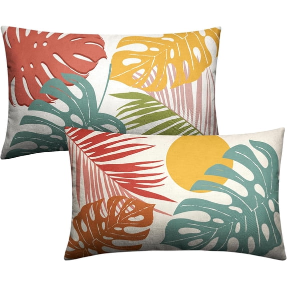 12x20 Set of 2 Pillow Covers, Summer Tropical Leaves Lumbar Palm Banana ...