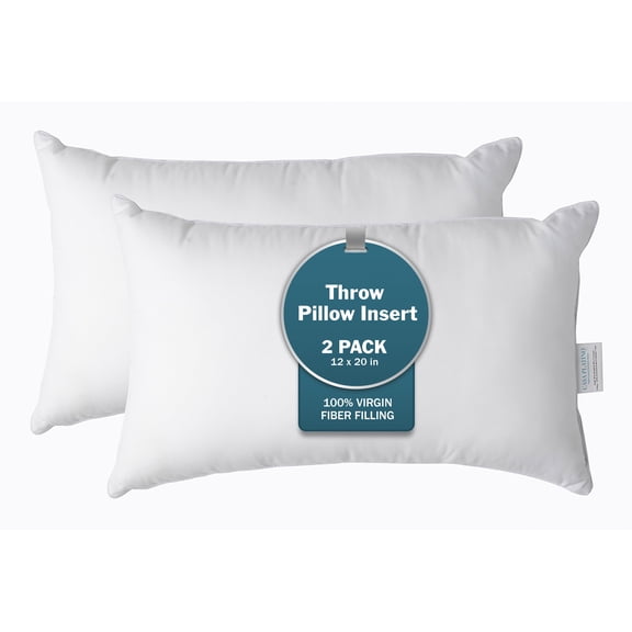 12x20 Throw Pillow Inserts Pack of 2, Down Alternative Cushion Filling, Lumbar Pillow Forms for Bed Support, Sofa Back Pillows & Couch Seating – White