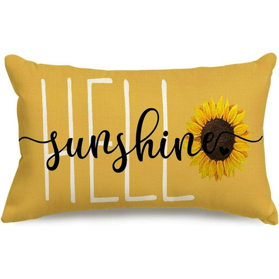 12x20 Yellow Throw Pillow Covers for Couch, Spring Summer Decorations Pillows Decorative Throw Pillows,Hello Sunshine Lumbar Cushion Case for Bedroom Sunflower Farmhouse Decor Polyester