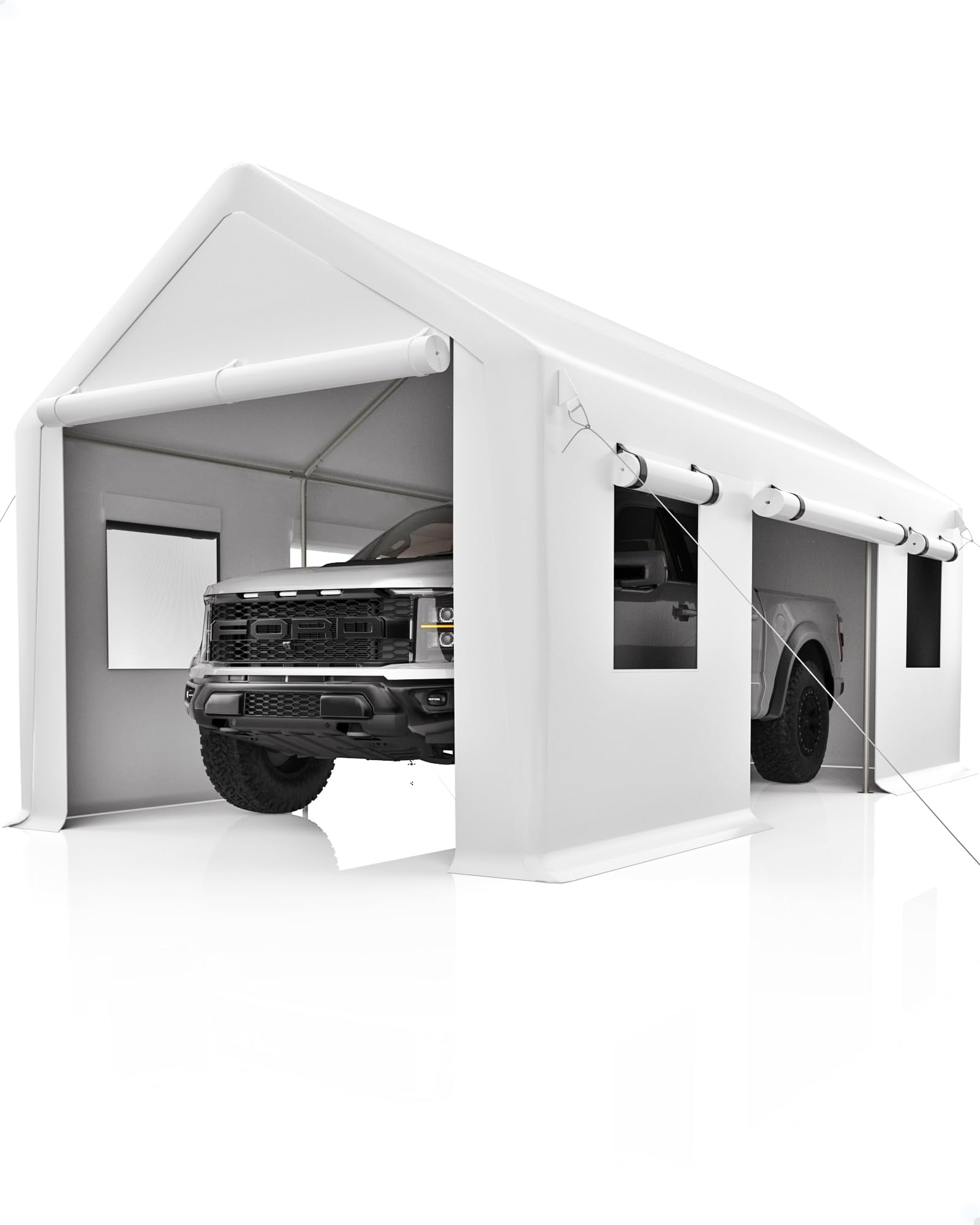 12x20 ft Heavy Duty Carport, Portable Garage with Roll-up Windows & Removable Sidewalls & Doors, Car Canopy with All-Season Tarp for Car Boat Truck Motorcycle