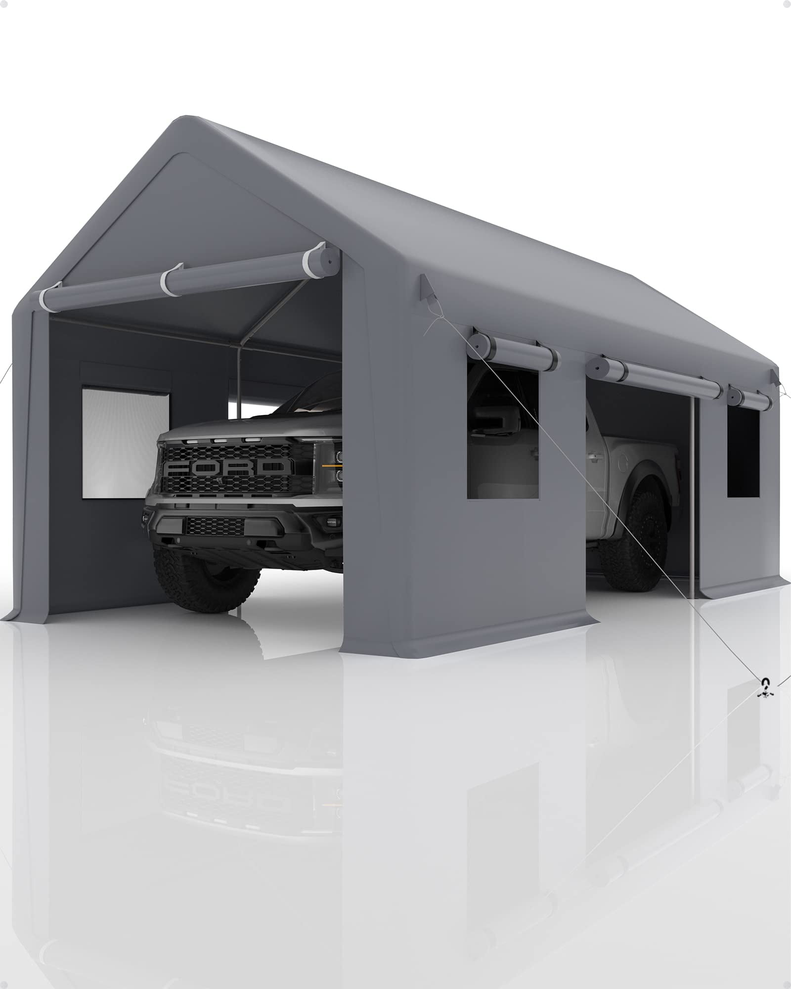 12x20 ft Heavy Duty Carport, Portable Garage with Roll-up Windows & Removable Sidewalls & Doors, Car Canopy with All-Season Tarp for Car Boat Truck Motorcycle