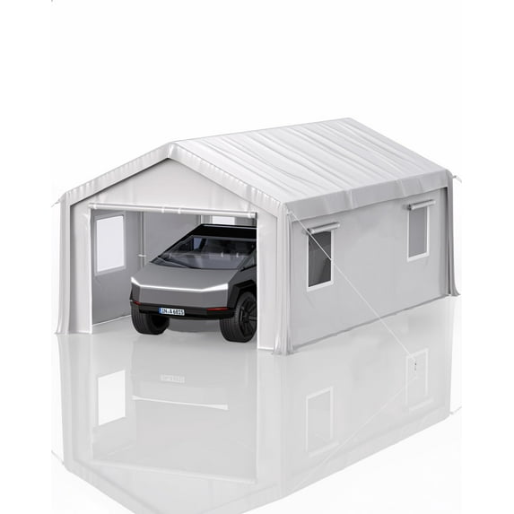 12x20 ft Heavy Duty Carport with Roll-up Windows, Portable Garage with Front and Back Doors, Car Canopy with All-Season Tarp for Car Boat Truck Motorcycle