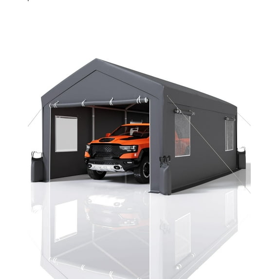 12x20 ft Heavy Duty Carport with Roll-up Windows, Portable Garage with Front and Back Doors, Car Canopy with All-Season Tarp for Car Boat Truck Motorcycle