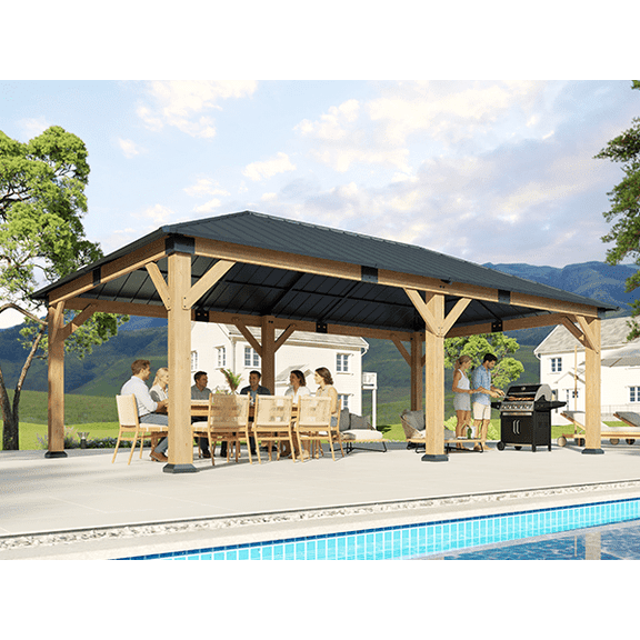 GOHONEI 10x12 ft Cedar Wood Gazebo with Curtains for Backyard, Garden & Deck