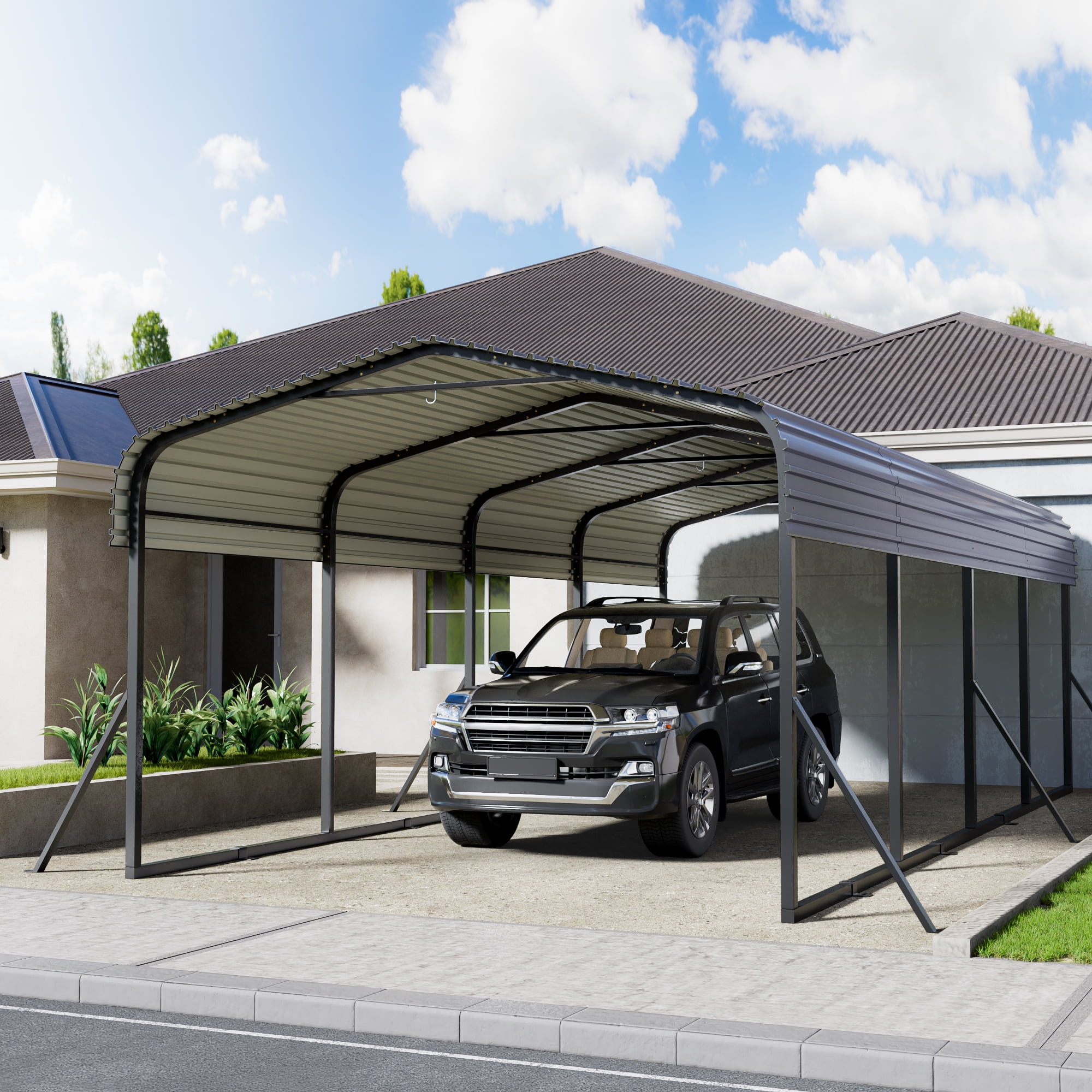 12x20FT Metal Carport, Heavy Duty Carport with Galvanized Steel Roof and Enhanced Base, Upgraded Large Outdoor Carport Canopy, Metal Carport Garage for Cars, Boats, Trucks, Gray(12x20FT)