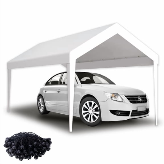 12x20ft Carport Canopy Replacement Cover - Heavy-Duty Waterproof & UV Resistant Polyethylene Tarp with 76 Elastic Buckles, for Garage Shelter, RV, Patio (Frame Not Included, White)