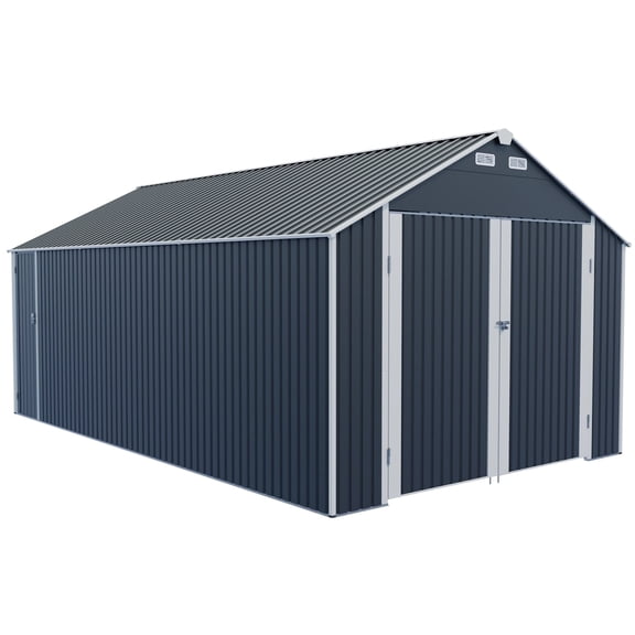 CarButler 12x20ft Outdoor Metal Storage Shed Heavy Duty Garage Shed with Door and Vents for Backyard Car Truck Black