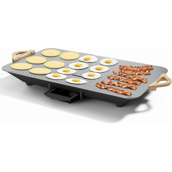 12x20inch electric griddle by bbq masters, 1700w fast even heating, ilag granite nonstick, sloped cooking surface, frameless design for easy cleaning, great for family gatherings, grey