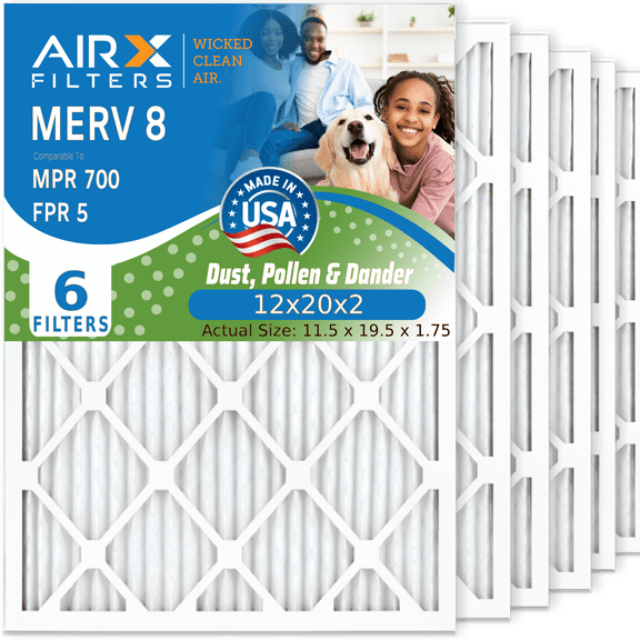 12x20x2 Air Filter MERV 8 Comparable to MPR 700 & FPR 5 Electrostatic Pleated Air Conditioner Filter 6 Pack HVAC AC Premium USA Made 12x20x2 Furnace Filters by AIRX FILTERS WICKED CLEAN AIR.