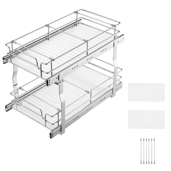12x21 Inch 2-Tier Pull Out Cabinet Organizer - Under Sink Wire Drawer Basket Storage