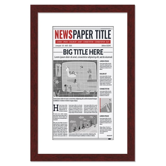 12x22.75 Newspaper Frame With Mat Solid Wood - Matte Brown Finish - Matches Any Decor - Size