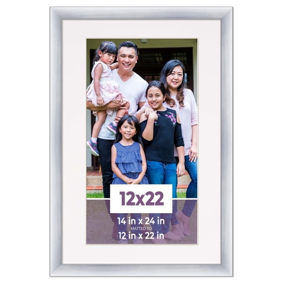 12x22 Frame Silver With White Picture Mat For 12x22 Photo - Silver 14x24 Frame To Display Print or