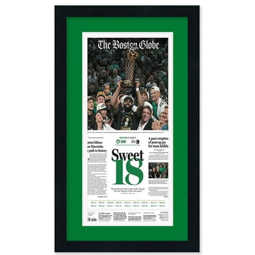 12x22 Frame for Newspapers (Black) | Green Double Mat with White Stripe | Includes Hanging Hardware