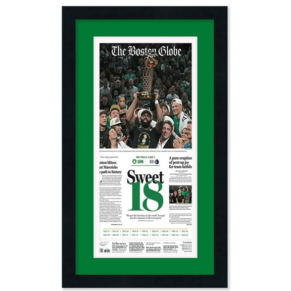 12x22 Frame for Newspapers (Black) | Green Double Mat with White Stripe | Includes Hanging Hardware