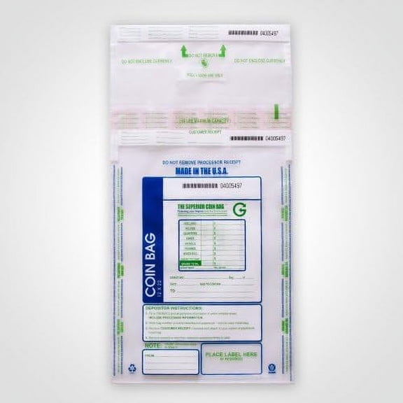 12x22 Large Coin Bag Plastic Cash Deposit (Package of 50)$$