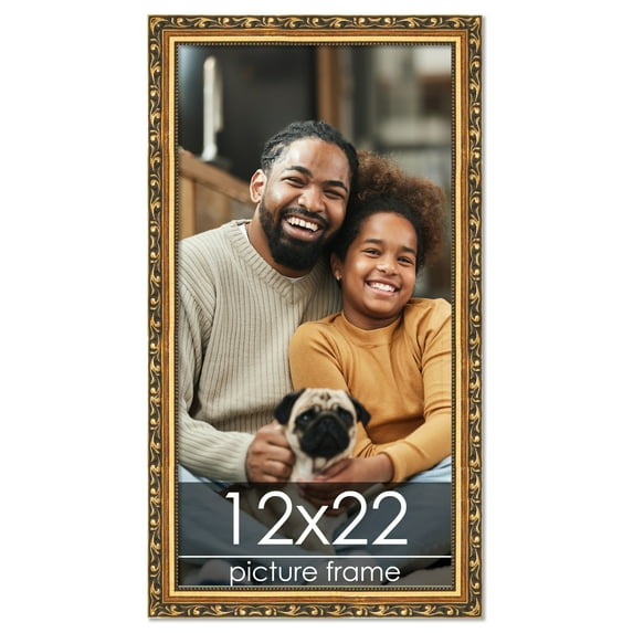 12x22 Gold with Black Wood Picture Frame - UV Acrylic, Foam Board Backing, Hanging Hardware