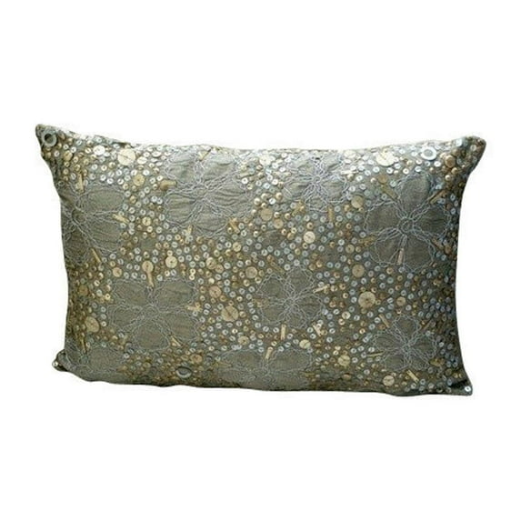 12x22 inch (30x55 cm) Lumbar Pillow Cover, Silver Lumbar Pillow Cover, Metallic Sequins Flower Sparkly Glitter Pillows Cover, Art Silk Rectangle Cushion Cover, Floral - Mystic Silks