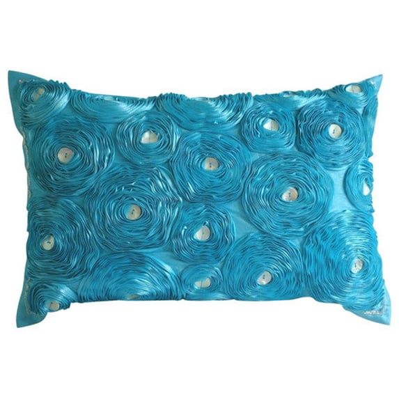 12x22 inch (30x55 cm) Lumbar Pillow Cover, Turquoise Lumbar Pillow Cover, Ribbon Aqua Rose Flowers Pillows Cover, Art Silk Rectangle Pillowcases, Floral - Aquamarine Roses