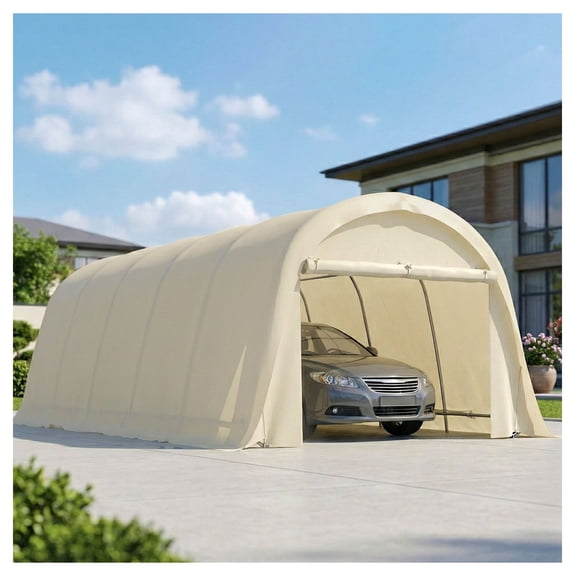 12x23.6ft Carport Heavy Duty Portable Garage Canopy Tent UPF50+ Galvanized Steel Beige