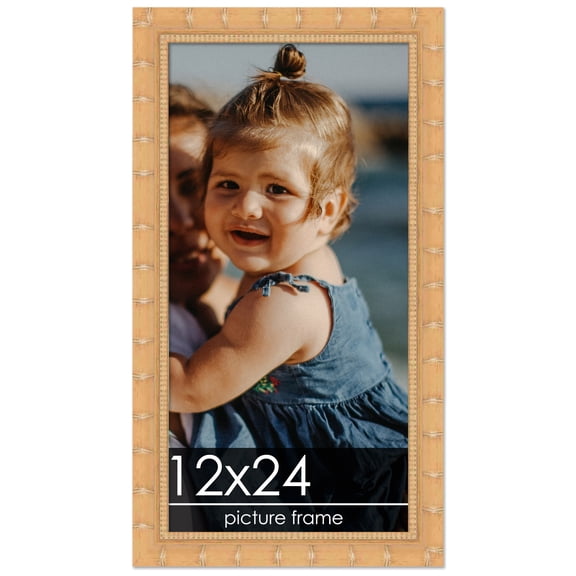 12x24 Natural Modern Bamboo Picture Frame - UV Acrylic, Foam Board Backing, Hanging Hardware