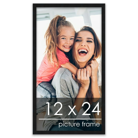 12x24 Black Wood Picture Frame - UV Acrylic, Foam Board Backing, Hanging Hardware
