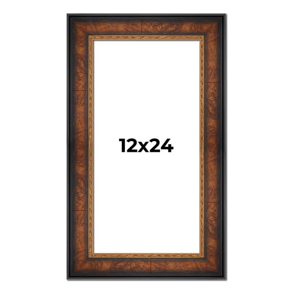 12x24 Frame Brown Walnut Gold Ornate Trim Solid Wood Plein Air Picture Frame | 3 Inch Moulding