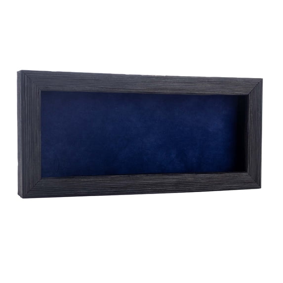 12x24 Shadow Box Frame Barnwood Black Wood | With a 1" Usable Display Depth | Includes a Navy Blue