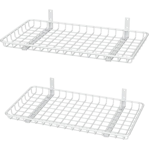 12x24 inch Wall Shelf, Wall-Mounted Storage Shelf for Garage, Closet, Laundry Room, Heavy Duty Floating Shelf, Holds Up to 60 lbs(Pack of 2, White)