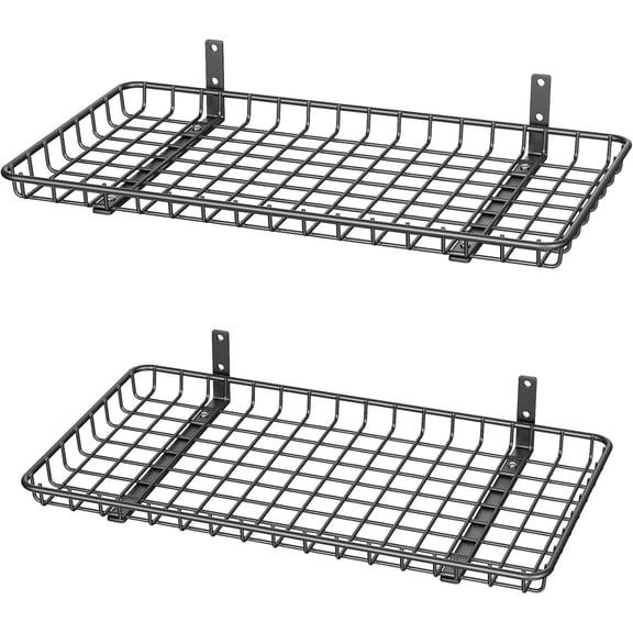 12x24 inch Wall Shelves, Wall-Mounted Storage Shelf for Garage, Closet, Laundry Room, Heavy Duty Floating Shelf, Holds Up to 60 lbs(Pack of 2, Black)