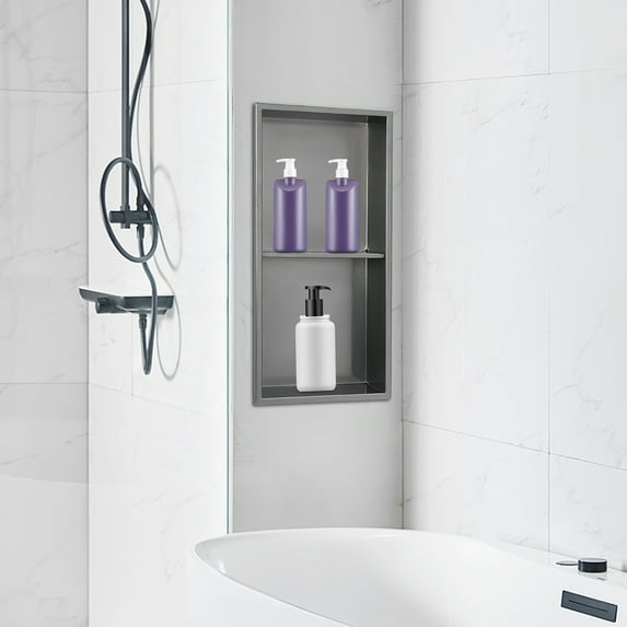 12x24 inches Shower Niche, Stainless Steel Recessed Bathroom Shower Niche Shelf Silver