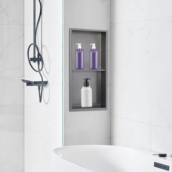 12x24 inches Shower Niche, Stainless Steel Recessed Bathroom Shower Niche Shelf Silver