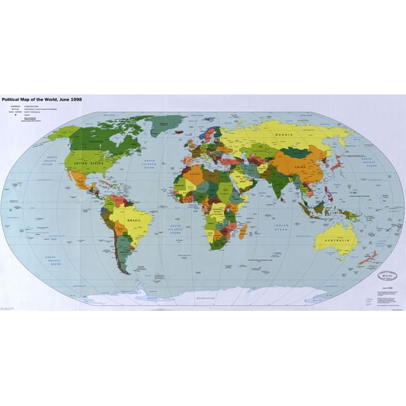 12x24in Laminated Political Map of the world Poster Political and Physical Maps 1998