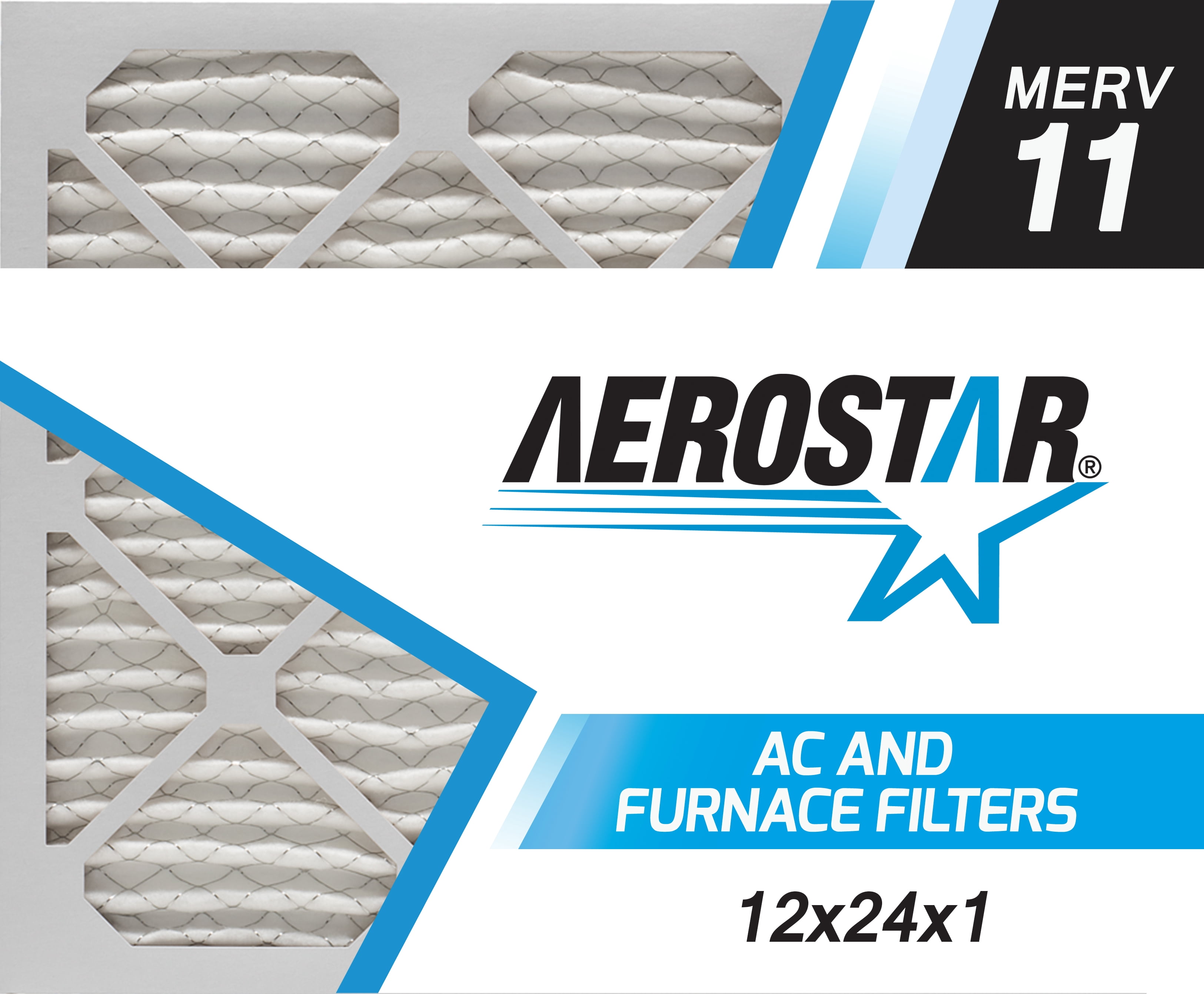 Aerostar 12x24x1 MERV 11 AC Furnace Air Filter, Pleated HVAC Filter, MPR 1000 FPR 7, Allergen Defense, 6-Pack, A